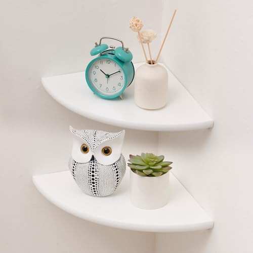 Gieanoo Wandmontiertes Eckregal, schwebendes Eichenholz, für Schlafzimmer, Küche, Wohnzimmer, Weiß, 17,8 cm, 2 Stück