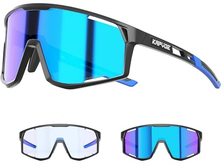 KAPVOE Photochromatische Selbsttönend Fahrradbrille für Herren Damen Klar Sportsonnenbrille TR90 Rahmen Sport Radfahren MTB Radbrille UV400 Schutz Sportbrille für Laufen Fahren Baseball K180