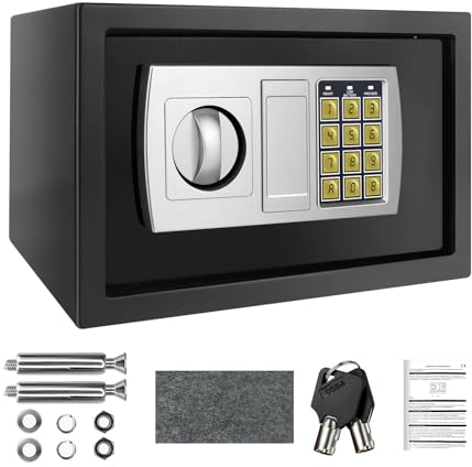 Cassaforte con serratura a combinazione e 2 chiavi, ignifuga, piccola cassaforte elettronica, per casa, ufficio, scuola, hotel, 31 x 20 x 20 cm, 8,5 l, colore nero