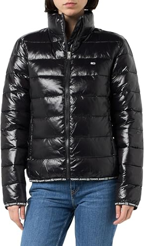 Tommy Jeans Women’s Essential Tape High Shine Puffer Jacket, Black (Black), XL