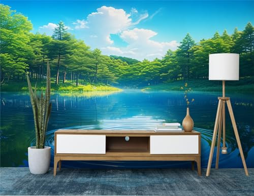 Murales da Parete Natura Paesaggio Forest Creek Carta da Parati, Blu Carta da Parati Murale HD 3D Fotomurale Adatto per Soggiorno Camera da Letto Cameretta Ufficio 400 x 280 cm (WxH)