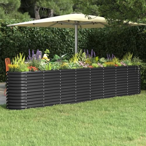 Gartenbeet, Blumenkästen，Garten-Hochbeete, Pflanzgefäße,Hochbeet Pulverbeschichteter Stahl 332x40x68 cm Anthrazit Für Gärten, Außenbereiche, Balkone