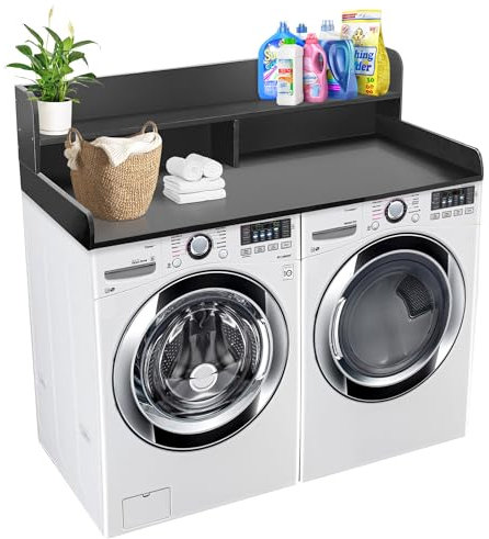 Royxen Laundry Countertop with Storage Universal Fit, Washer and Dryer Countertop with Shelf, Laundry Room Storage, 2-Tier Shelf (Black)