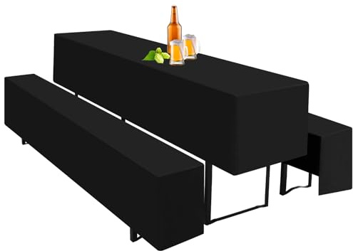 Teruntrue Bierzeltgarnitur Set 3tlg. Einzigartig Gestaltete Hussen für Bierzeltgarnitur 220 x 70cm – 1 Husse Biertisch + 2 Bierbank in Schwarz - Biertischhusse Bierbankhusse – Schwarz