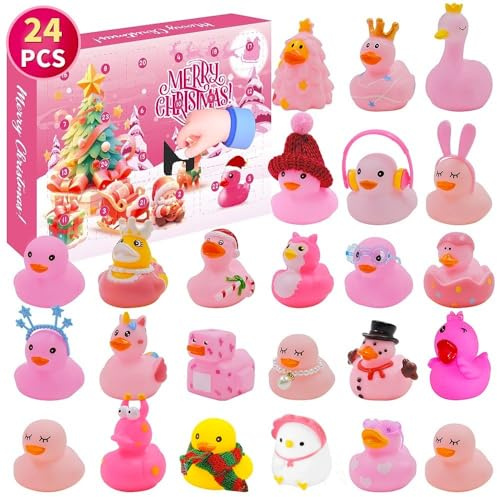 KAHEIGN Calendario de Adviento 2025, Cuenta Regresiva de Navidad de 24 Días con 24 Piezas Patos de Goma Patos Divertidos para Baño para Niños Navideños Regalos Fiesta Decoración (33cm x 23cm)