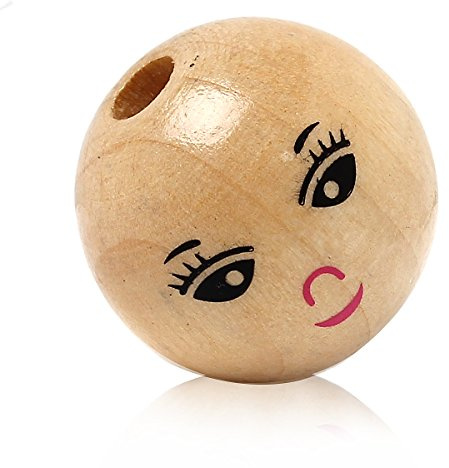Handarbeit - Lieblingsladen 20 wunderschöne Holzperlen 14mm rund mit einem lächelnden Gesicht - Lochung 2,9-4,3mm - Naturfarben zum basteln auffädeln Holzkugeln Perlen aus Holz Bastelperlen