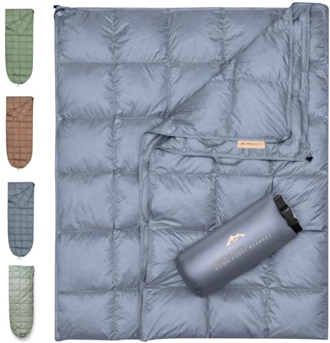 Noora North Daunen-Campingdecke mit Fußkasten, leicht, verstaubar, wasserabweisend, für Rucksackreisen, warm, flauschig, kompakt, Outdoor-Überwurf, 132 x 190 cm, mit Packsack für Stadion, Wandern und