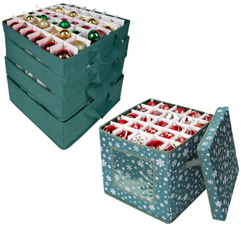 adorbox Aufbewahrungsbox für Weihnachtskugeln, 84 Fächer,4 Lagen mit Verstellbaren Trennwänden, Weihnachtsdeko Aufbewahrung für Christbaumkugeln & Weihnachtsschmuck, 30x30x31cm (Grün)