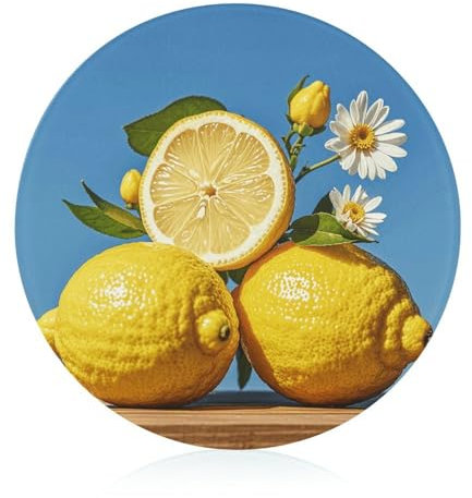 Schneideblock, Zitronen- und Blumen-Glasschneidebretter, runde Schneidematte, tragbare Schneidematten für Küchenzubehör, leicht zu reinigen
