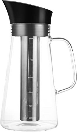 Hoement Jarra De Vidrio Borosilicato Con Filtro Inoxidable Para Café Frío y Té Cafetera Portátil Resistente Al Calor Jarra Grande Para Bebidas y Almacenaje Cocina