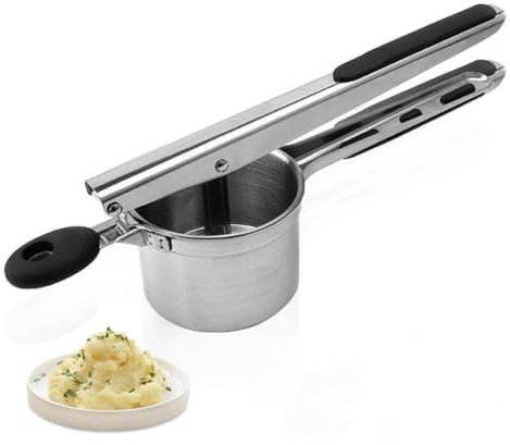 LoveFirst Robuste Kartoffelpresse Edelstahl Spaghettieispresse Heavy Duty kartoffelstampfer mit Bequemen Silikongriff,Spülmaschinenfest Für Kartoffelpüree, Fruchtpürees, Gemüsepürees und Babynahrung