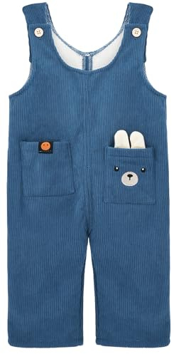 Happy Cherry - Niño Pana Pantalones de Peto Niña Bebé Pantalón con Tirante Niños Niñas Mono Pana con Forro Overol Invierno Infantil Overalls con Bolsillos para Primavera Otoño - 4-5 Años - Azul