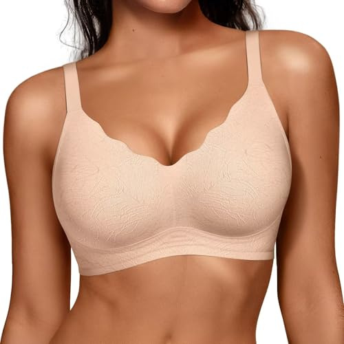 Vertvie Sömlösa push-up BH för kvinnor bygelfria stödjande behåar utjämnande rygg-BH (naken Jacquard, X-Large), Naken Jacquard, XL