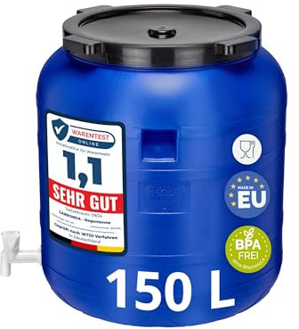 Garronda Récupérateur d'eau de Pluie Large 150 litres sans BPA avec Robinet et Couvercle Jerrican pour Jardin GD-0092, Bleu