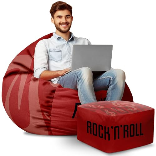 DreamRoots Sitzsack Erwachsene mit Füllung - Bean Bag Chair 90x90x100 cm - Gaming Sitzsack - Sitzsäcke mit Hocker und Bezug Jugendzimmer Jungen,Teenager Oxford Stoff 220 gr/m2
