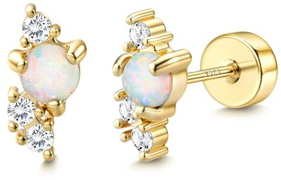 Ohrringe Silber 925 Gold Flatback - Ohrstecker Gold Klein Mit Stein | Ohrstecker Silber 925 Damen – Hypoallergene 16K Vergoldete Ohrringe Piercing Ohr Gold Helix Tragus Conch Piercing