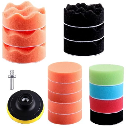 Lot de 19 éponges de polissage pour voiture - Convient pour polisseuse excentrique, ponceuse, tampons de polissage pour le polissage, le meulage, le cirage