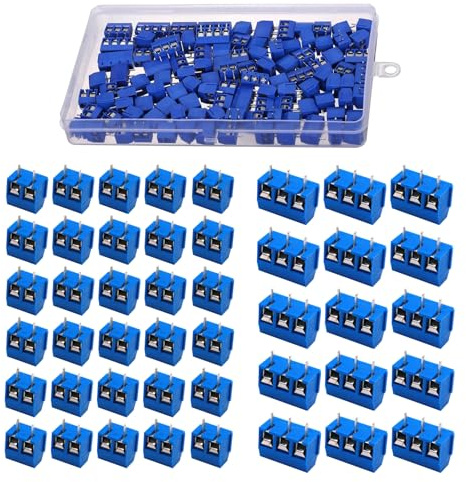 HUAZIZ 150 Stücke blau 2/3 Pin PCB Mount Screw, 5mm Terminal Block, Schraubklemme Steckverbinder +1 Stücke gelber Schraubendreher für Arduino