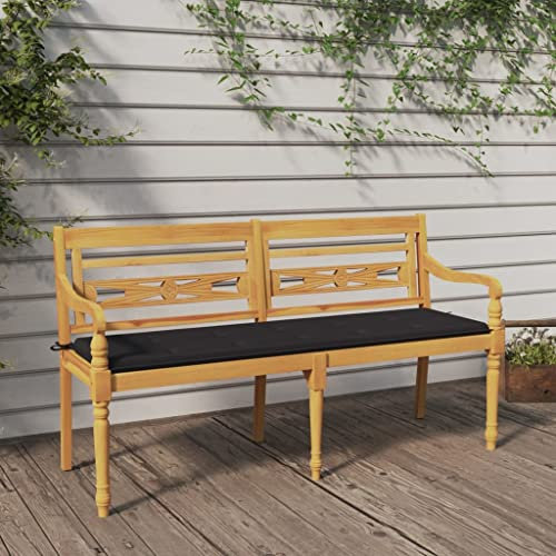CINDERFUL Batavia-Bank mit Anthrazit Kissen 150 cm Massivholz Teak,Gartenbank aus Teakholz mit anthrazitfarbenem Kissen Eleganz für deinen Außenbereich Terrassen Sitzmöbel, Gartenbänke