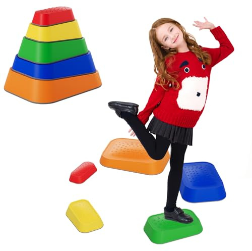 YRHome 5 Stück Balanciersteine Set für Kinder Kombinierbar Balancierbalken Rutschfest Balancierbrett Maximale Belastung bis 80KG für Koordination Motorik