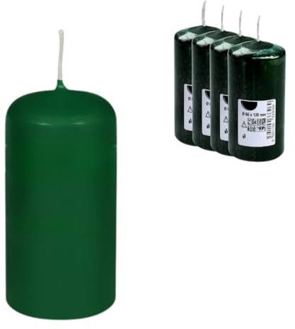 DeinPack 4 Stumpenkerzen dunkelgrün HORECA | Ø 6 cm- Höhe 12 cm | Brenndauer: ca. 30 Stunden | Hochwertige Stumpenkerze | Adventskerze | für Gastronomie, Hotels, Kirchen- Hochzeiten & Feierlichkeiten