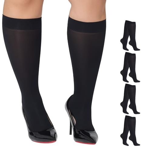 MANZI 4 Paare Kniestrümpfe Damen Große Größen 40 Den Halb Blickdicht Matt Nylonstrümpfe Feinkniestrümpfe Schwarz 3XL-4XL