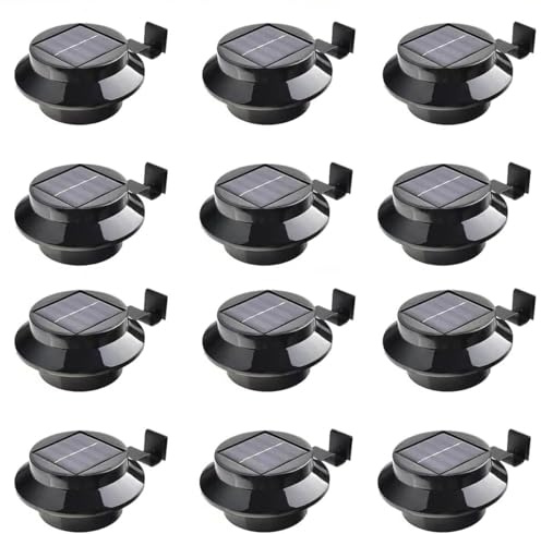 Black Solar Power 3 LED Gutter Lights | Outdoor Garden Security Fence Wall Lamp| Easy to install | Can be mounted anywhere roof gutters fence, tree, dog house, wall | Pack Of 12 Lights