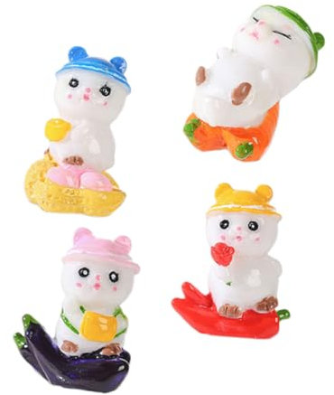 IWOWHERO 4pcs Miniature Animal Figurines: Resin Funny Cute Fruit Mouse Micro Landscape Ornaments For Fairy Garden Decorations Dollhouse Accessories Office Home Decor