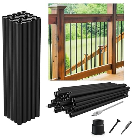 26-50Pack Aluminum Deck Balusters Hollow Round Deck Railing Spindles Matte Coated Black for Wood and Composite Deck Indoor Outdoor
