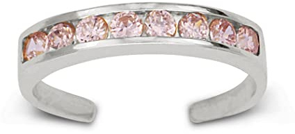 Zehenring aus massivem 14-karätigem Gold, Kanalfassung, rosa Zirkonia, künstlicher Diamant, verstellbarer Zehenring (Gelbgold oder Weißgold), One Size, Cubic Zirkonia Edelstein Gold, Zirkonia
