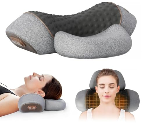 3 in 1 Neck Massager, 2025 New Heated Massage Neck Pillow, Cervical Traction Bed Back Pillow Sleeping, Deep Massage and Relaxation, Ergonomic Design