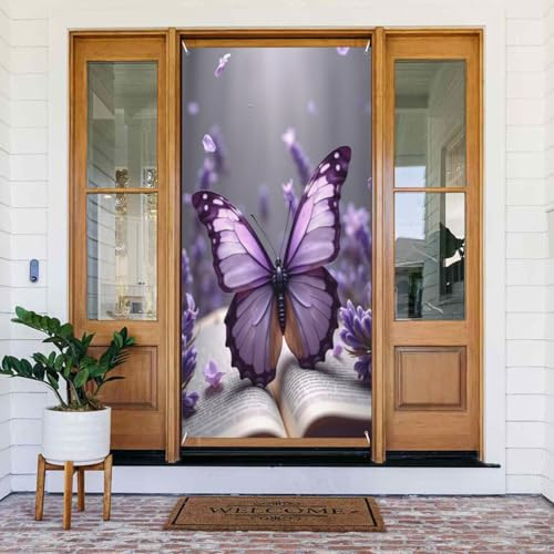 Moderno estampado de mariposa lila n.º 513 para puerta, decoración para interiores y exteriores, primavera, verano, otoño, invierno, Halloween, Navidad, decoración del hogar