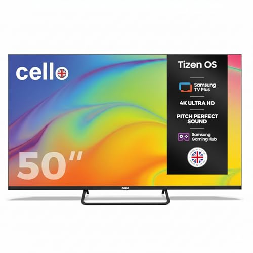 Cello C5025TZ Frameless 50 inch 4K Ultra HD Large Smart Television Powered by Tizen Operating System Cloud Gaming Without Console - Bluetooth, HDMI, USB & Wi-Fi Connectivity Made in UK,Model Year 2025