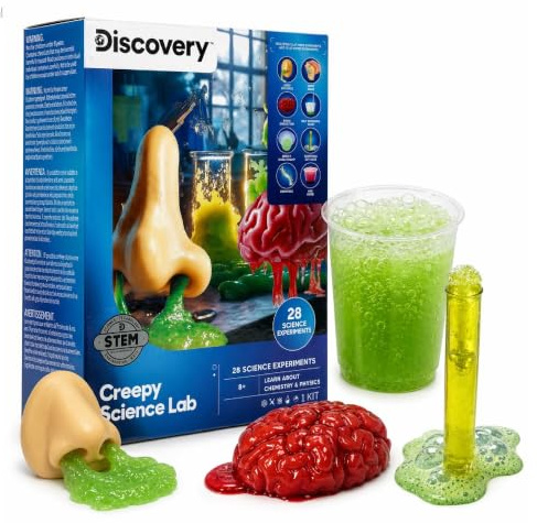 Discovery Creepy Science Lab for Kids, 28 Experiments, Ages 8+ | Creepy Science Lab, Make Slime & Glowing Eyeballs, Grow Brains & Potions, Spooky STEM Kit
