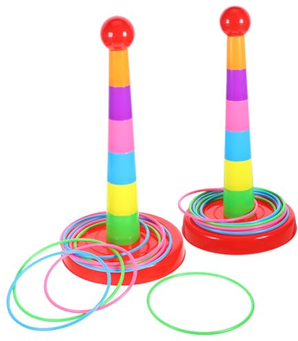 DECOMELODY Wurfspiel Satz Für Kinder Bunte Ringe Aus Sicherem Kunststoff 2 Satz Inklusive Turm Farbenfrohes Outdoor Spielzeug Für Garten Und Kinderparty