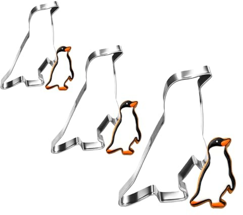 Moldes de galletas de pingüino, juego de cortadores de galletas de acero inoxidable, 3 piezas, cortador de galletas, cortador de galletas, regalos para Navidad, hornear, fondant, tartas