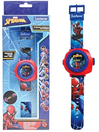 LEXIBOOK - Spider-Man Reloj Correa Ajustable Pantalla Digital con 20 proyecciones de Spider-Man - para Niños - Rojo y Azul – DMW050SPLXB