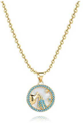 Gold Zodiac Constellation Star Sign Astrology Sparkling Opalite Pendant Necklaces Christmas Birthday Jewellery Gift for Women Daughter Granddaughter Family