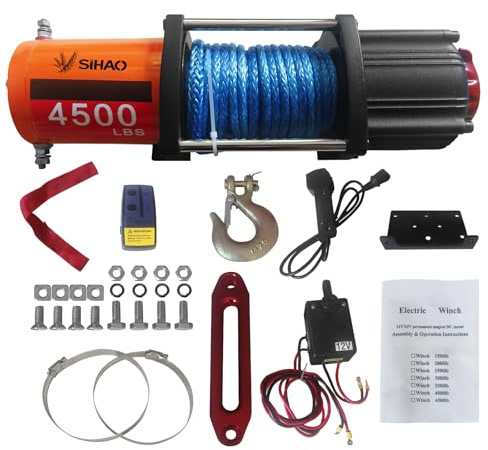 Furvveerr Winch Cabrestante Eléctrico Polipasto Eléctrico 4500 LBS/2041 KG,12V,IP67 Impermeable,Cuerda de Nylon Inalámbrica + Mango,Doble Uso,Compatible para RV/Off-road Vehicle/Camper Van,etc