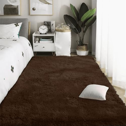 PSHCEE Alfombra Shaggy Salón Grandes 120 x 170 cm Antideslizante Super Suave Pelo Largo Piel de Cordero Oveja Lavable para Dormitorio Matrimonio Infantil Juvenil y Salón, marrón