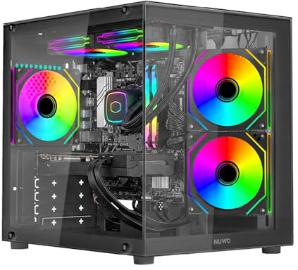 Nuwo Vitra BK100 | Caja PC Gaming Micro-ATX Micro Tower | 3 Ventiladores ARGB 120 mm | Estructura de Doble cámara | Panel Frontal y Lateral de Cristal Templado | Negro