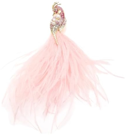 Feder Ansteckblume Luxus Pfau Broschen for Frauen rosa weiße Feder Pin Strass Kleid Corsage süße Kristall Brosche für Hochzeit, Party, Kostüm