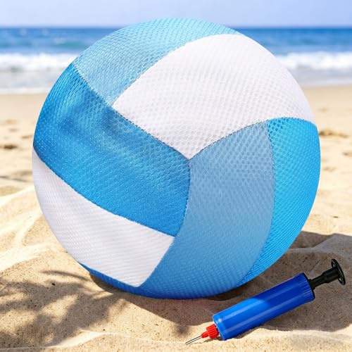 IHLOOTD Beachvolleyball Netzgewebe Beach Ball Ø 21 cm Strandball Wasserball Soft Volleyball mit Pumpe für Sommer Outdoor Indoor Strand Pool Garten(Hellblau, Blau, Weiß)