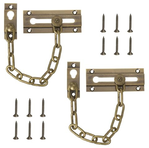 QUARKZMAN 2 Piezas De Cadena De Seguridad Para Puerta Con Tornillos Candado Resistente Para Hogar Oficina Hotel Apartamento Puerta Interior Color Bronce