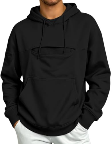 DENGJIAMY Husdjurspåse huvtröjor män dragkedja ficka pullover valp kattvård skjorta hundbärare topp djurhållare huvtröja unisex