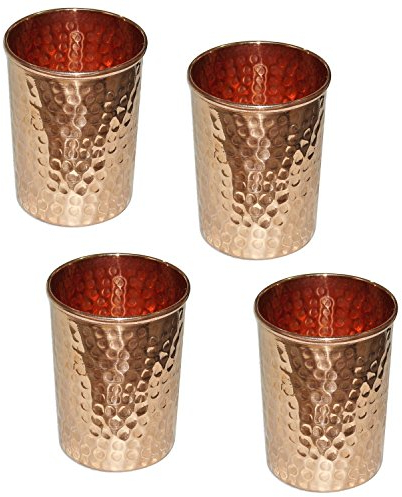 Handmade Hammered Pure Copper Glass Tumbler Ayurvedic Healing(Pack of 4)