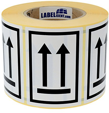 Warnetiketten 74 x 105 mm - Paket Aufkleber Doppelpfeil - Hier oben/Diese Seite nach oben/This side up - 1.000 Versandaufkleber auf 1 Rolle(n), Papier weiß-schwarz