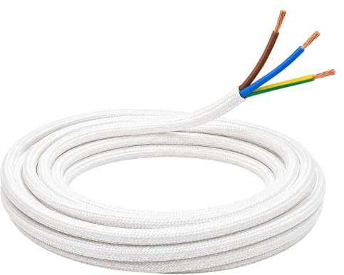 3m Textilkabel Weiß 3x0,75 mm² 3G Stoffkabel rund H03VV-F Lampenkabel Stromkabel