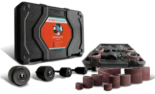 Kingfisher Schleifhülsenset / 13, 19, 25, 38,50 mm (½”, ¾”, 1”, 1-1/2”, 2”) / 60 & 80 Körnung/Mit praktischem Koffer/Akkuschrauberaufsatz