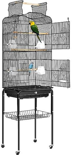 VIVOHOME Vogelkäfig mit 162cm hoch Vogelbauer mit Spieldach & Rollständer Wellensittich Kanarien mit Freisitz und Zubebör mit Ständer
